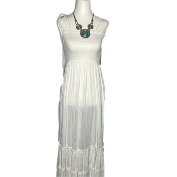 Nwt Saks Fifth Avenue White Smocked Maxi Dress - Picture 1 of 9